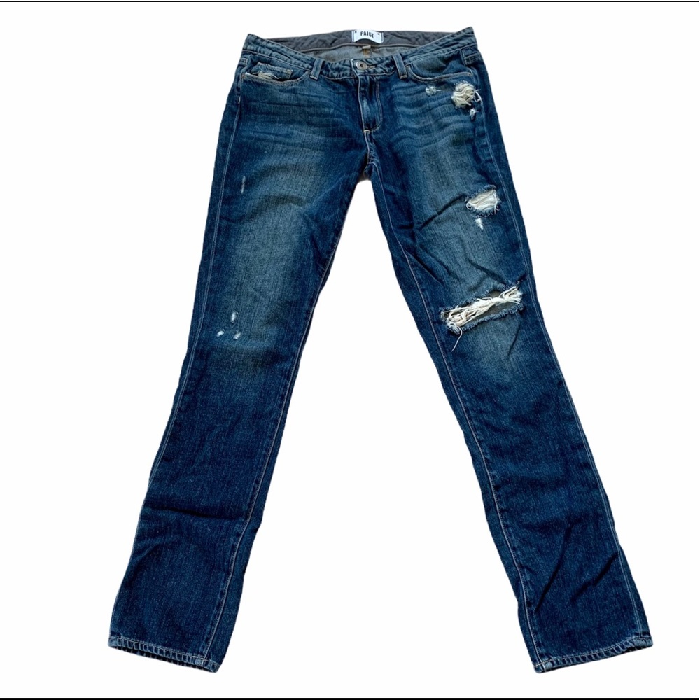 Paige Skinny Jeans Women’s 27 Jimmy Jimmy Distressed Blue Cotton Zip Medium Wash